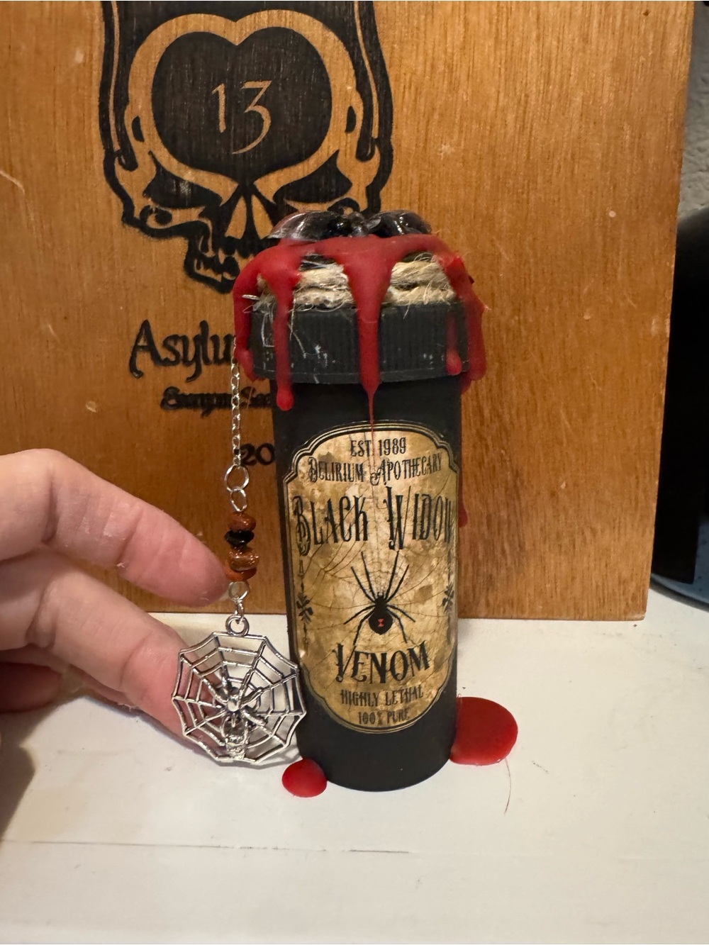 Black Widow Venom Decorative Apothecary style Bottle with Red Wax Drip